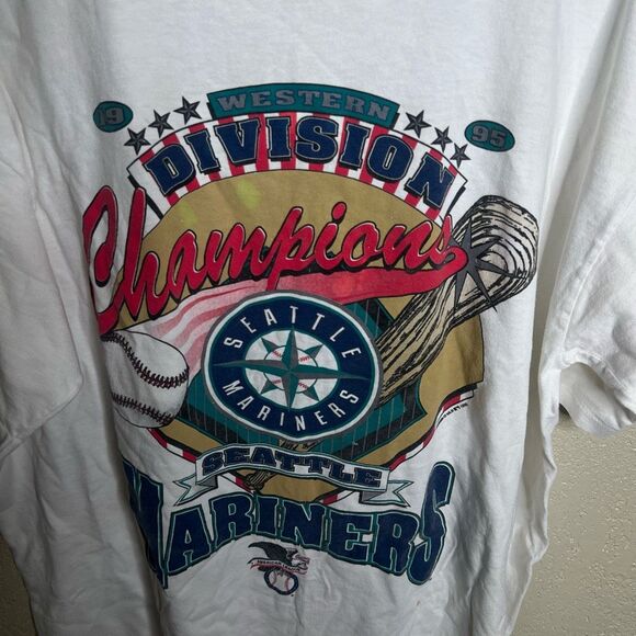 Vintage 90s Starter Seattle Mariners Cropped T Shirt Single Stitch XL - Picture 2 of 6
